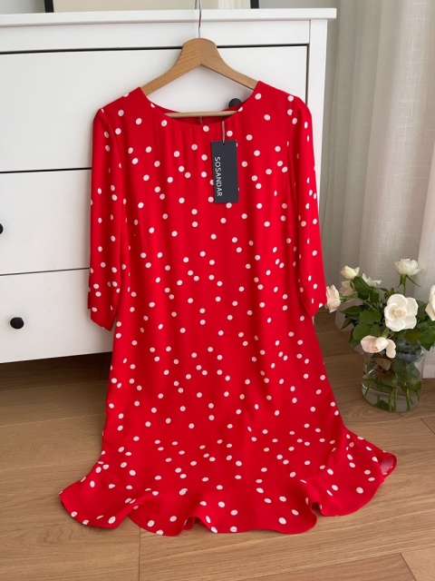 Sukienka w grochy SOSANDAR, wiskoza - M NOWA Z METKĄ