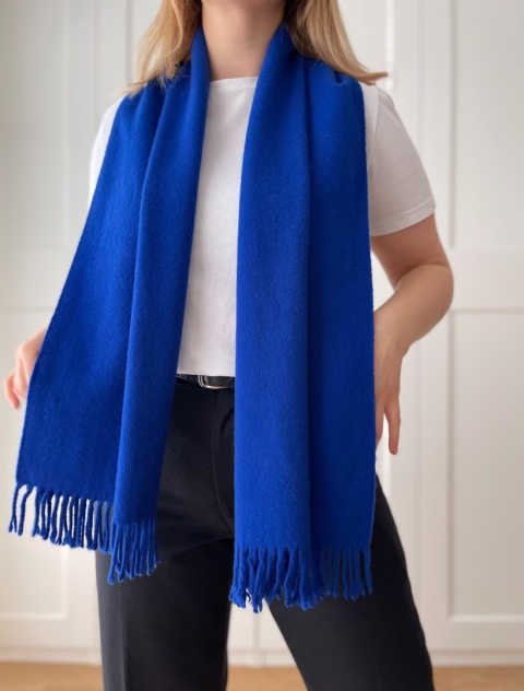 Kobaltowy szal 100% wełna, 46 x 150 cm