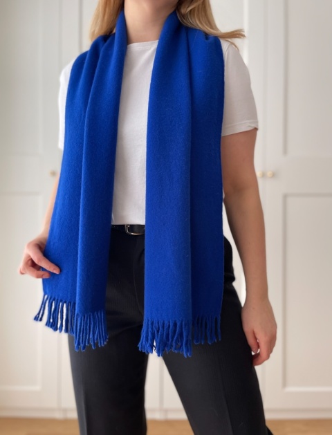 Kobaltowy szal 100% wełna, 46 x 150 cm