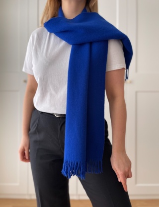 Kobaltowy szal 100% wełna, 46 x 150 cm