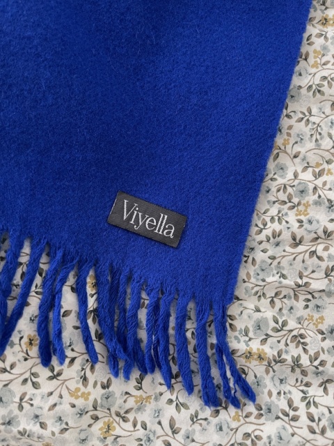 Kobaltowy szal 100% wełna, 46 x 150 cm