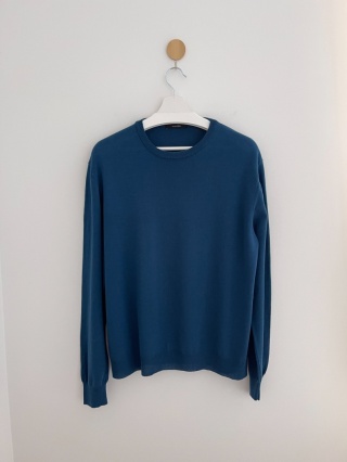 Niebieski sweter 100% wełna znak Woolmark, XL/XXL oversize unisex