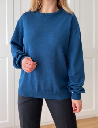 Niebieski sweter 100% wełna znak Woolmark, XL/XXL oversize unisex