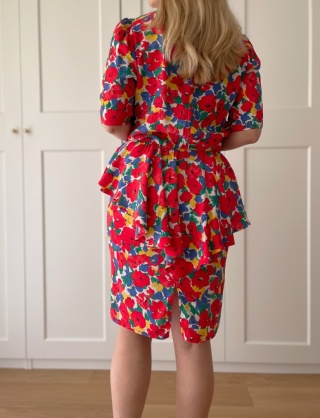 Kolorowa sukienka vintage, wiskoza - M/L