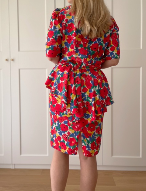 Kolorowa sukienka vintage, wiskoza - M/L