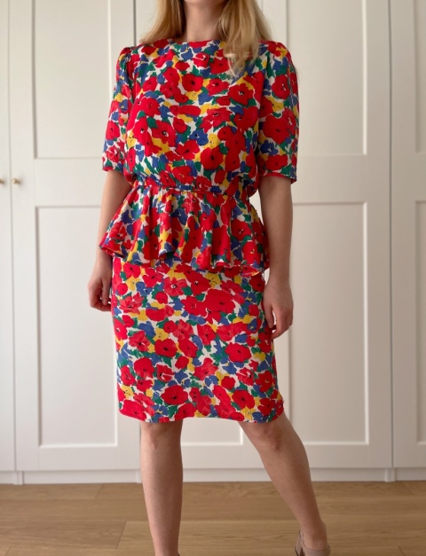 Kolorowa sukienka vintage, wiskoza - M/L