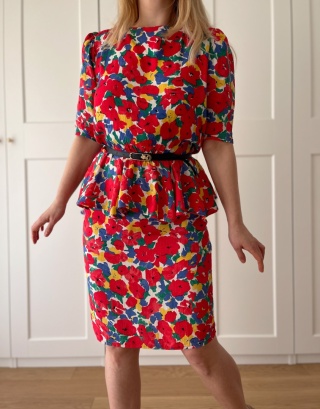 Kolorowa sukienka vintage, wiskoza - M/L