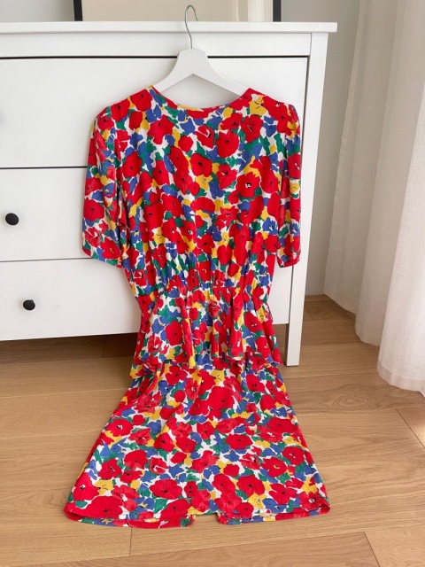 Kolorowa sukienka vintage, wiskoza - M/L