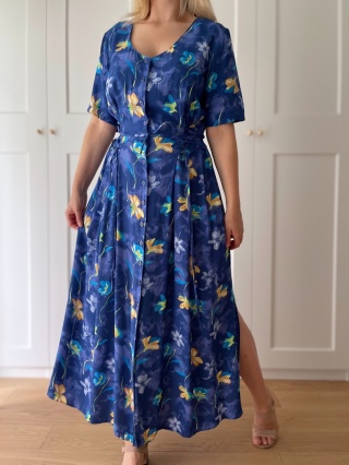 Sukienka VINTAGE z wiązaniami, wiskoza - XL