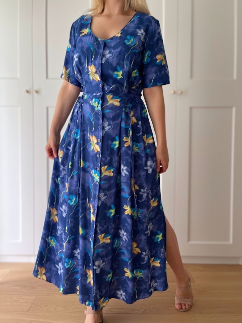 Sukienka VINTAGE z wiązaniami, wiskoza - XL