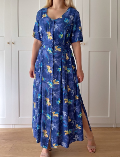 Sukienka VINTAGE z wiązaniami, wiskoza - XL