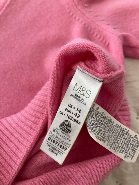 Rózowy sweter M&S, 100% wełna - M/L