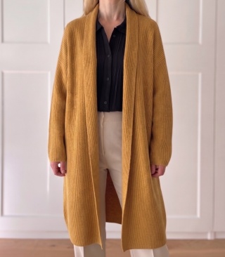Musztardowy kardigan 70% wełna, 20% angora - XL/3XL