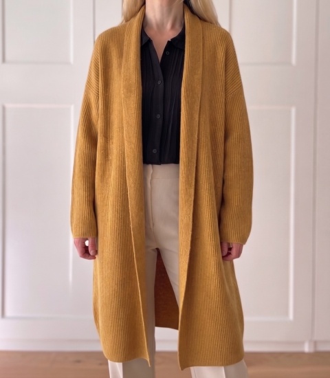 Musztardowy kardigan 70% wełna, 20% angora - XL/3XL