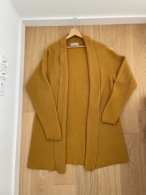Musztardowy kardigan 70% wełna, 20% angora - XL/3XL