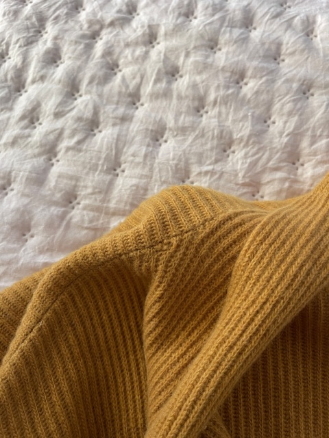 Musztardowy kardigan 70% wełna, 20% angora - XL/3XL
