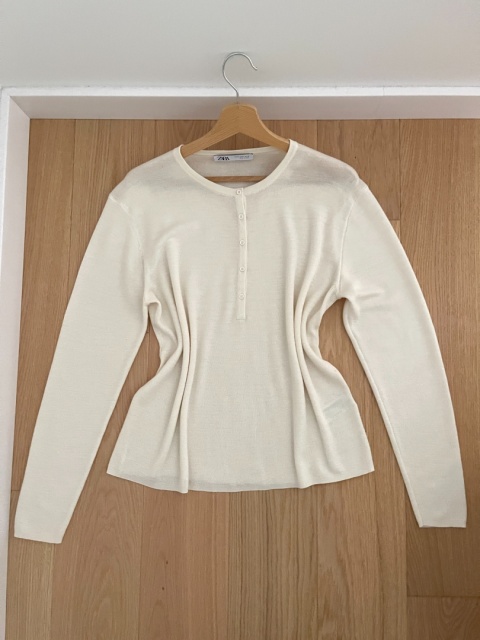 Kremowy longsleeve ZARA, 50% wełna - XL