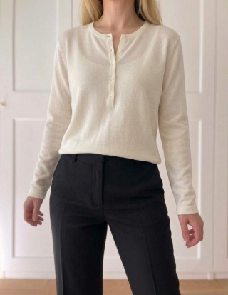 Kremowy longsleeve ZARA, 50% wełna - XL