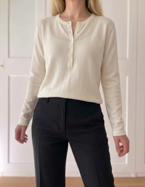 Kremowy longsleeve ZARA, 50% wełna - XL