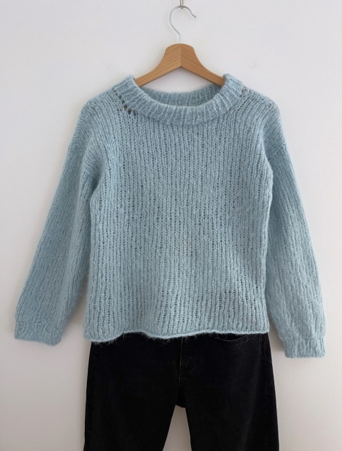 Turkusowy sweter handmade, 100% wełna - S