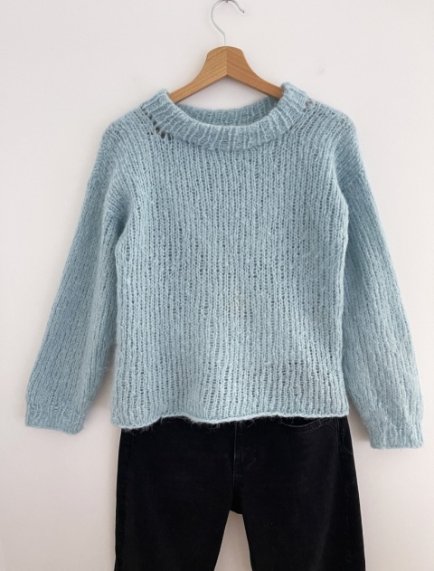 Turkusowy sweter handmade, 100% wełna - S