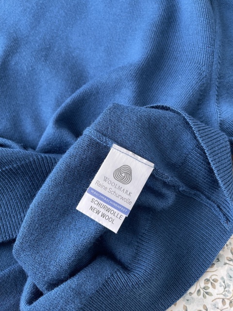 Niebieski sweter 100% wełna znak Woolmark, XL/XXL oversize unisex