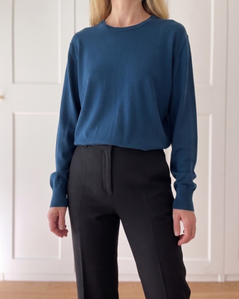 Niebieski sweter 100% wełna znak Woolmark, XL/XXL oversize unisex